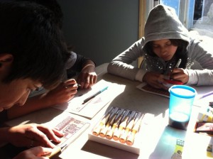 Students at Siempre in Tijuana, Mexico working on their block designs