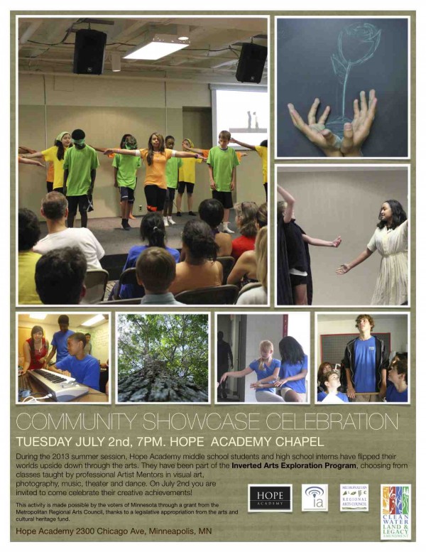 Community Showcase Celebration Tuesday July 2, 7pm.